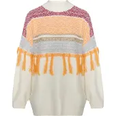IZIA Pullover 'Eyota' acinzentado / laranja / vermelho escuro / branco lã