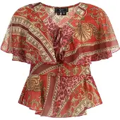 Faina Blusa pueblo / vermelho / borgonha / branco natural