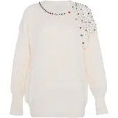 Faina Pullover azul / vermelho vivo / branco lã