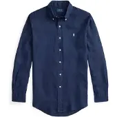 Ralph Lauren para homem. 710966294504 Camisa de linho de ajuste personalizado azul-marinho (XXL), Casual, Manga comprida