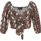 Faina Blusa 'Festive' castanho escuro / cáqui / preto