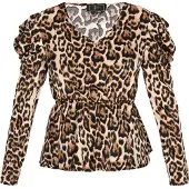 Faina Blusa 'Festive' bege / castanho / castanho claro / preto