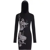 Ed Hardy Vestido 'Rotes Drachen' cinzento / preto / branco