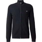 Gant para homem. 8030293 Cardigan de algodão com zíper e textura preto (XXL), Casual, Clássico, Algodão orgânico