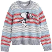 Chinti & Parker Pullover 'Snoopy Ski Fairisle' azul claro / acinzentado / vermelho / branco