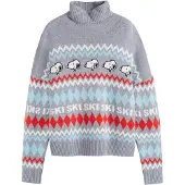 Chinti & Parker Pullover 'Snoopy Ski' azul claro / cinzento denim / vermelho / branco lã