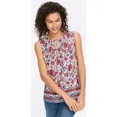 HEINE Top ecru / azul / vermelho escuro