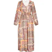Usha Vestido bege / castanho / amarelo / laranja