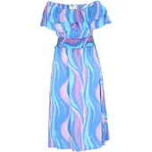 IZIA Vestido de verão 'Festival' ecru / aqua / azul real / rosa escurecido