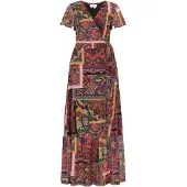 Usha Vestido navy / laranja / vermelho / preto