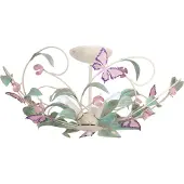 Luminex Candeeiro de teto BUTTERFLY, creme/verde/rosa, aço inoxidável, 3 lâmpadas