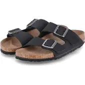 Birkenstock Sapato aberto 'Arizona Vegan Birkibuc Narrow Fit Earthy Black' preto