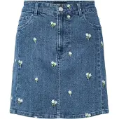 Pieces Saia Curta De Cintura Alta Flora Denim Emb