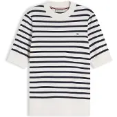 Tommy Hilfiger Pullover 'Fine Short Sleeve' creme / navy