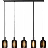 Lucide Candeeiro suspenso Lambres, preto Comprimento 164 cm Vidro/metal 5 lâmpadas