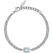 Trussardi Bracciale Doppio Acciaio Zircone Blu T-Design — Bracciale