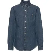 Ralph Lauren Camisa azul ganga / conhaque / branco