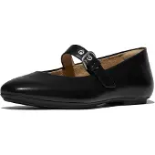 FitFlop para mulher. E3D-090 Sabrinas de couro Delicato pretas (38), Preto, Plano, Fivela, Casual