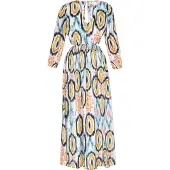 IZIA Vestido marinho / azul claro / mostarda / branco