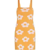 Swirly Vestido laranja / branco