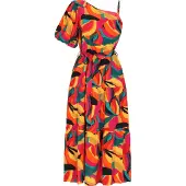 IZIA Vestido de verão amarelo / verde / laranja / vermelho / preto