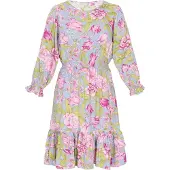 Usha Vestido azul fumado / verde claro / rosa claro / rosa escuro