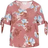 Usha Blusa 'Fashion Look' azul / castanho / castanho de castanha / branco