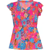 Usha Blusa 'Fashion Look' azul céu / oliveira / laranja / rosa escuro