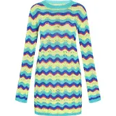 IZIA Vestido de malha azul / azul claro / lima / vermelho