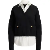 Ralph Lauren para mulher. 200B24254001 Camisola de algodão com debrum de botões preto (XS), Casual