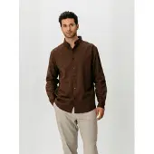 TeeShoppen Camisa ' Linen Blend ' castanho escuro