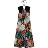 Desigual , Vestido longo tropical, Mulher, Viscose, Preto, XL