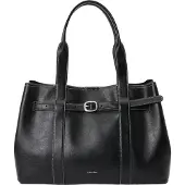 Calvin Klein Mala de bolsa 'Buckle Metallic Logo Tote' preto