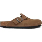 Birkenstock para mulher. 1032795 Tamancos de Couro Boston (Ajuste Estreito) castanho (36), Marrom, Plano, Camurça, Nenhum, Casual