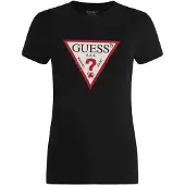 GUESS para mulher. W6YI54K4870 Camiseta Logo Original Hotfix Preta (XS), Preto, Casual, Algodão, Manga curta