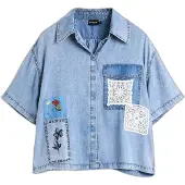 Desigual Blusa azul ganga / azul claro / branco