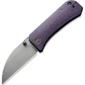 We Knife Banter Wharncliffe, Purple Canvas Micarta, Stonewash