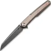 Kansept Knives Navalha Arcus Framelock Damascus, Bronze Ti/Brown Micarta