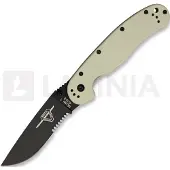 Ontario Navalha RAT-1, desert tan/ black, lâmina serrilhada