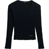 Superdry para mulher. W6012252A T-shirt com botões Essential azul-marinho (S), Casual, Algodão, Manga comprida