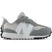 New Balance unisex para criança. I327V1_KL Sapatilhas de pele 327 New-B Hook & Loop cinzentas (20), Plano, Camurça, Velcro, Esportivo, C
