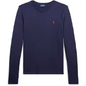 Ralph Lauren para mulher. 211B14604005 T-shirt Classic Fit em malha de algodão azul-marinho (XXS), Casual, Manga comprida
