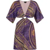 Faina Vestido castanho / ouro / lilás / preto