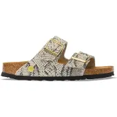 Birkenstock para mulher. 1033065 Sandálias de Couro Arizona (Ajuste Estreito) bege (42), Plano, Camurça, Nenhum, Casual, Animal print