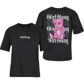 Miss Tee Camisa 'Girl Gang' orquídea / rosa escuro / preto / branco