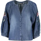 Desigual , Blusa bordada balão, Mulher, Liocel, Azul, XS