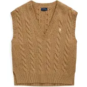 Ralph Lauren para mulher. 211949994001 Colete de malha de lã e cashmere castanho (XL), Bege, Casual, Sem mangas / correias