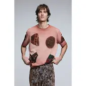 Desigual , Camiseta de manga curta com retalhos, Homem, AlgodÃO, Laranja, XL