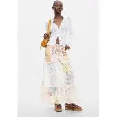 Desigual , Saia Estampada Flores, Mulher, AlgodÃO, Branco, L