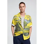 Desigual , Camisa estampada aos quadrados, Homem, Viscose, Amarelo, S